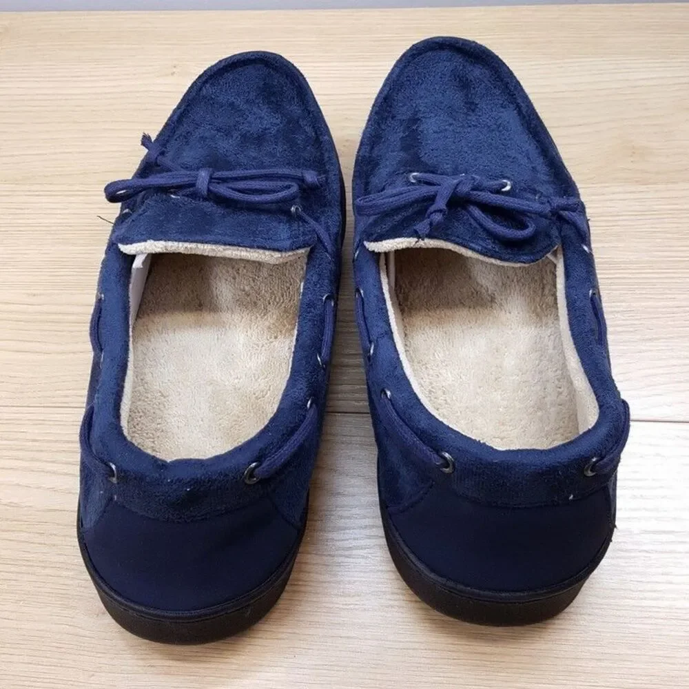 ISOTONER Slippers Mens Size 11 12 Navy Slip On Plush Lined Gel Memory Foam